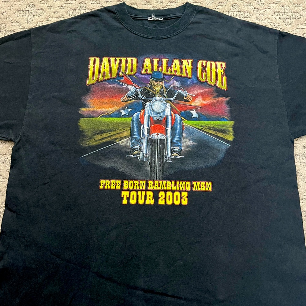 🎸 '03 David Allan Coe Musician Free Born Rambling Man Motorcycle Vintage Tee